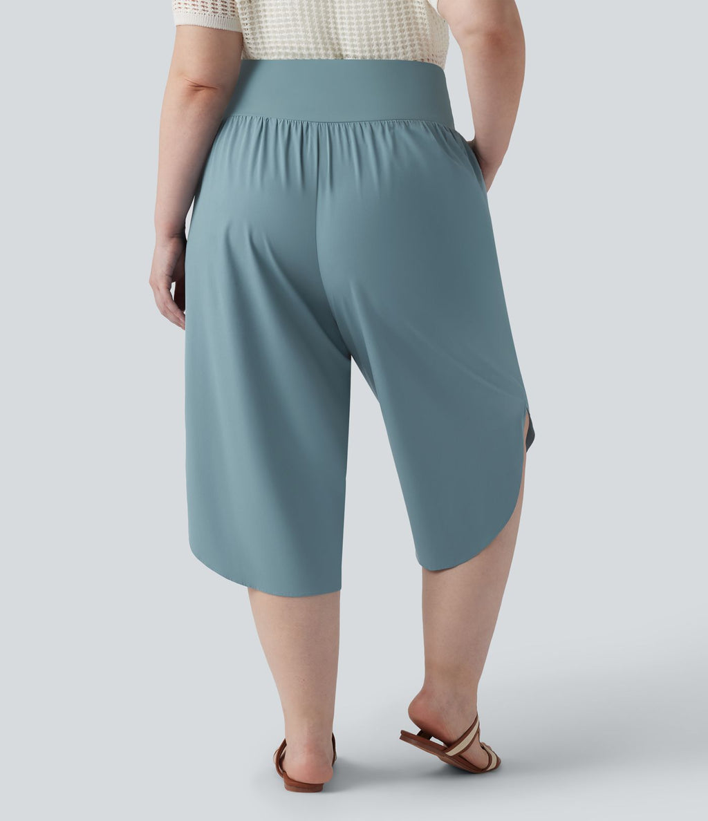 Pantalon capri grande taille Breezeful™ taille haute gainant à ourlet arrondi séchage rapide avec poches