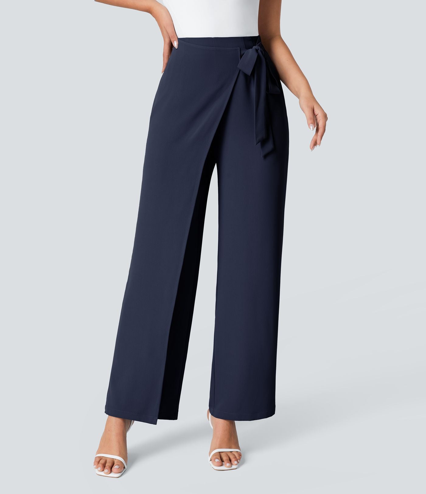Pantalon Tailleur Large Fluide Taille Haute Fermeture Éclair Invisible