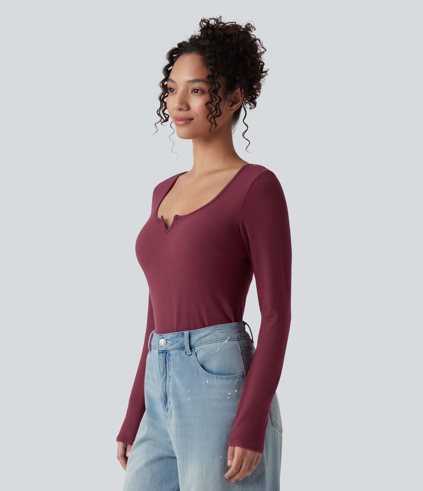 Top casual chaud push-up avec bonnets moulés, col cranté et manches longues - Bonnet A/B