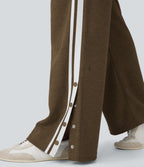Pantalon jogging décontracté large taille basse à cordon en gaufre à blocs de couleurs avec boutons-pression fendus et poches
