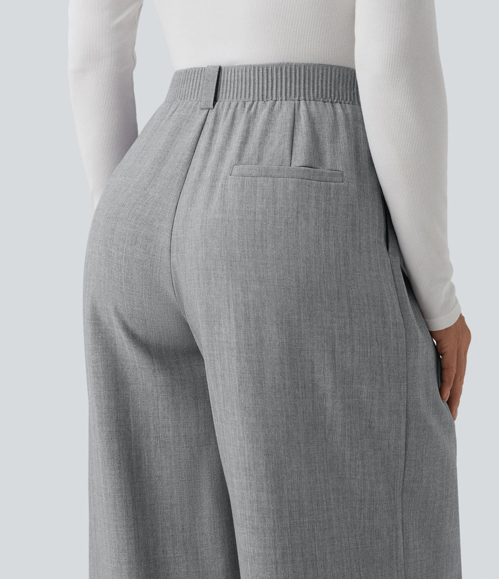 Pantalon tailleur large taille haute avec poches