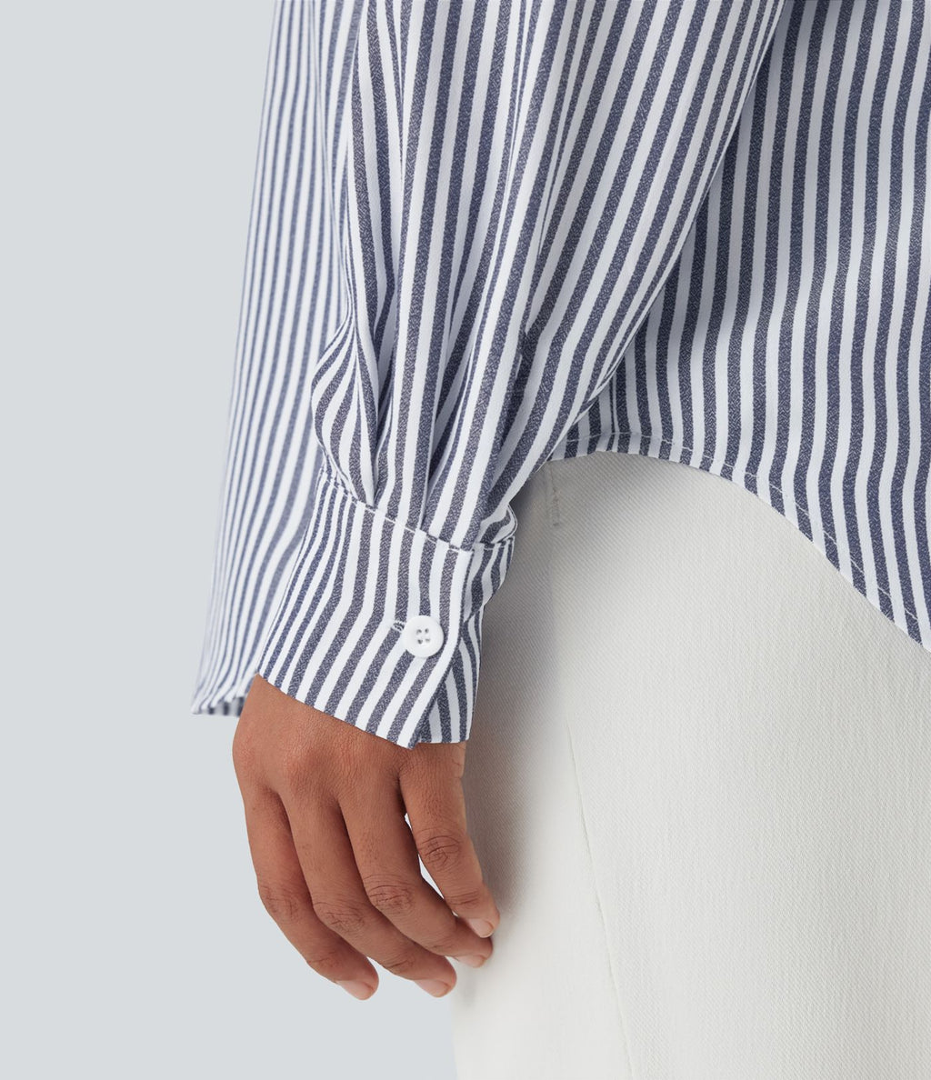 Chemise décontractée manches longues à rayures ourlet arrondi