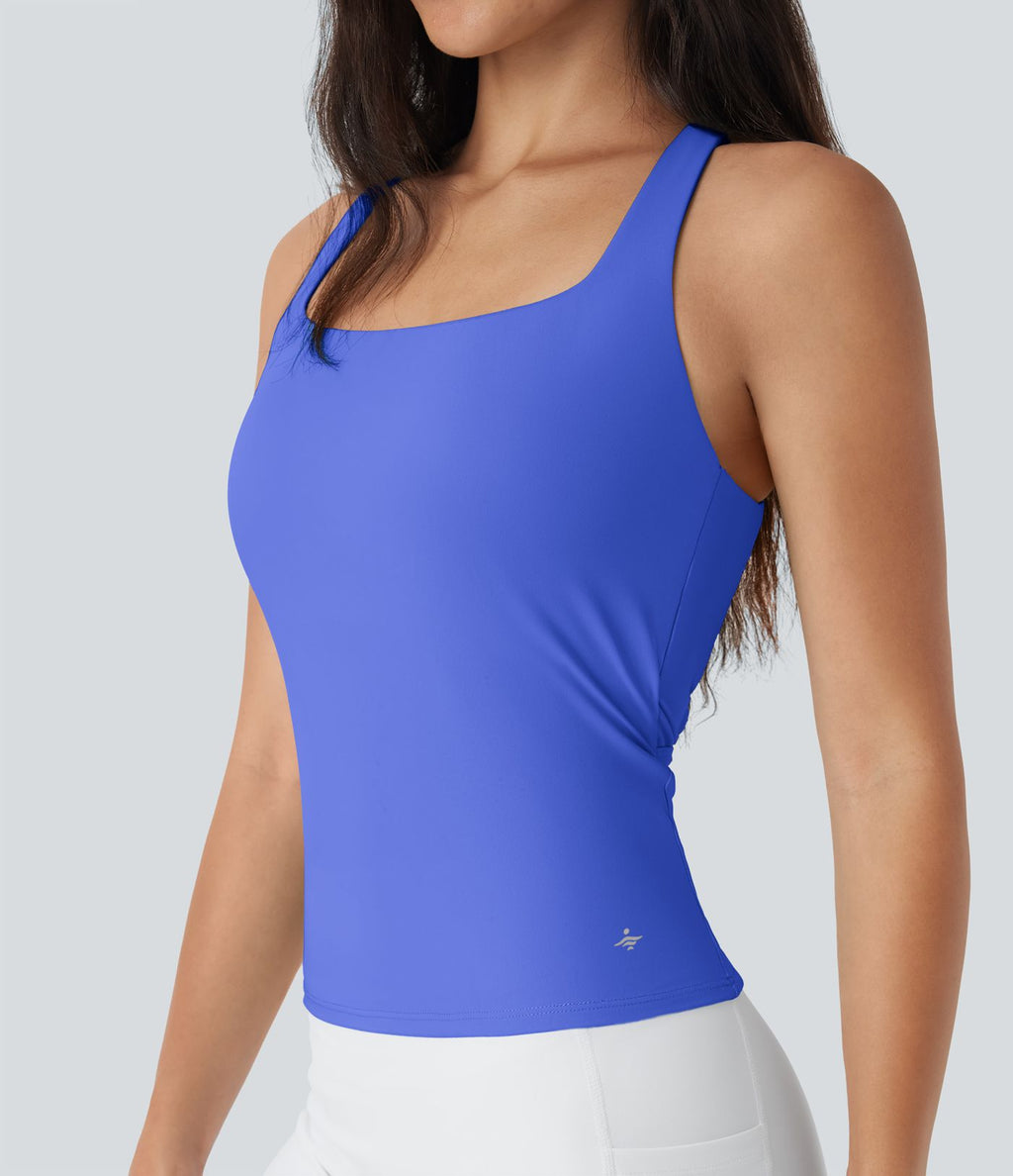 Débardeur de course crop top dos nu col carré bretelles croisées Softlyzero™ Airy Cool Touch - longueur rallongée - UPF50+