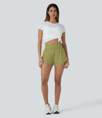 Softlyzero™ QuickDry Short de course à pied 2-en-1 taille haute à ourlet croisé avec pois réfléchissants et poches latérales