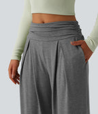 Pantalon de yoga chiné froncé taille haute avec poches