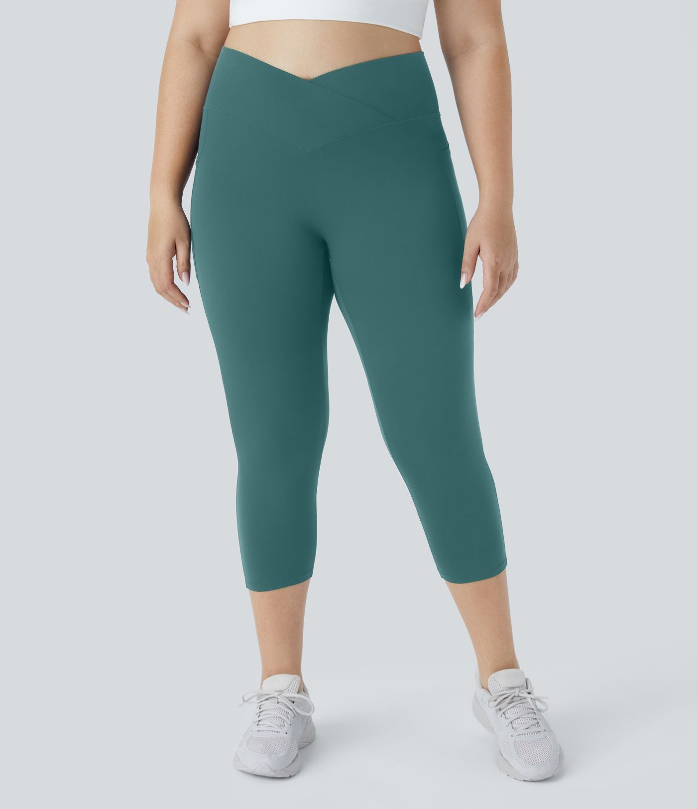 Softlyzero™ Legging Capri de Yoga Grande Taille Taille Haute avec Poche et Découpe Croisée