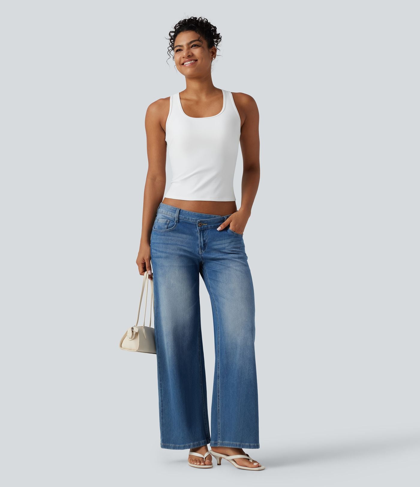 Débardeur casual SoftlyZero™ Airy à col U, dentelle contrastée, découpes et coussinets amovibles