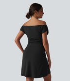 Robe de yoga active 2 en 1 SoftlyZero™ à épaules dénudées, bretelles amovibles et soutien-gorge intégré, avec poches - Facile à porter