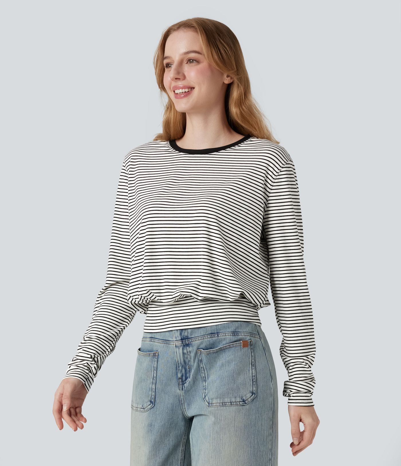T-shirt rayé col rond manches longues