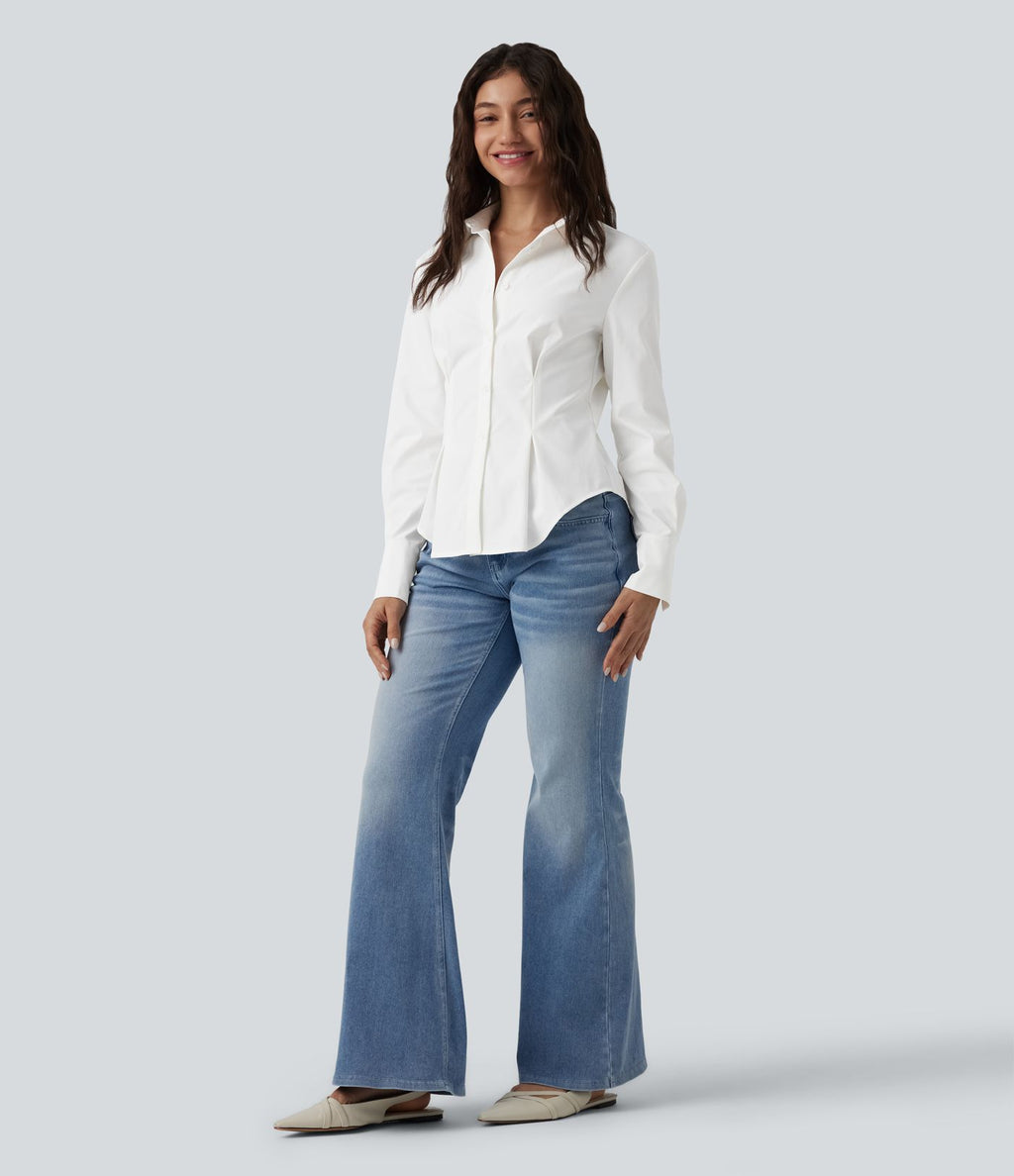 Chemise casual manches longues à ourlet arrondi