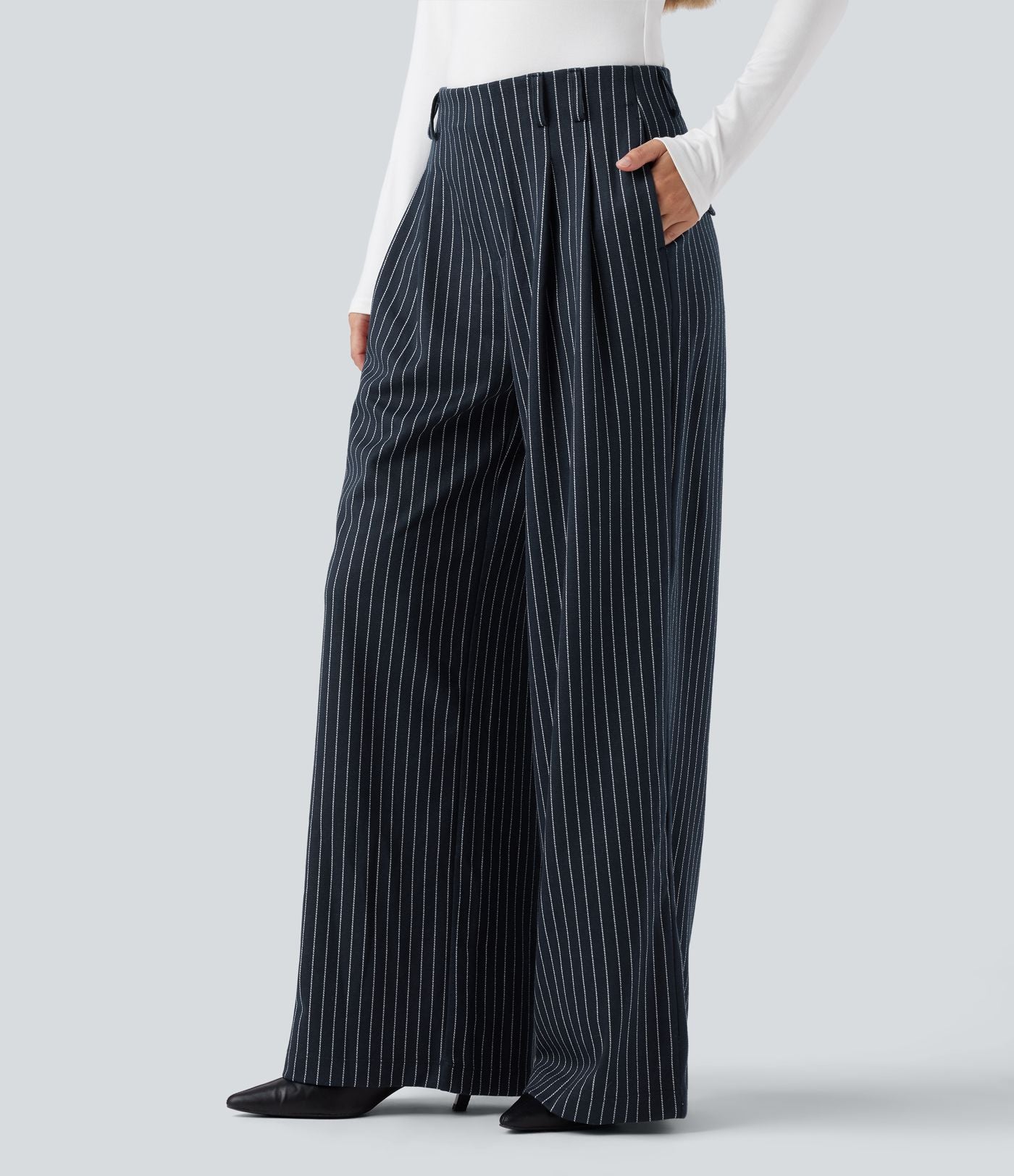 Pantalon de travail Halara Flex™ ample à rayures, taille haute, avec poches