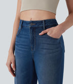 Jean 7/8 décontracté délavé taille mi-haute à jambe droite Halara Flex™ avec poches