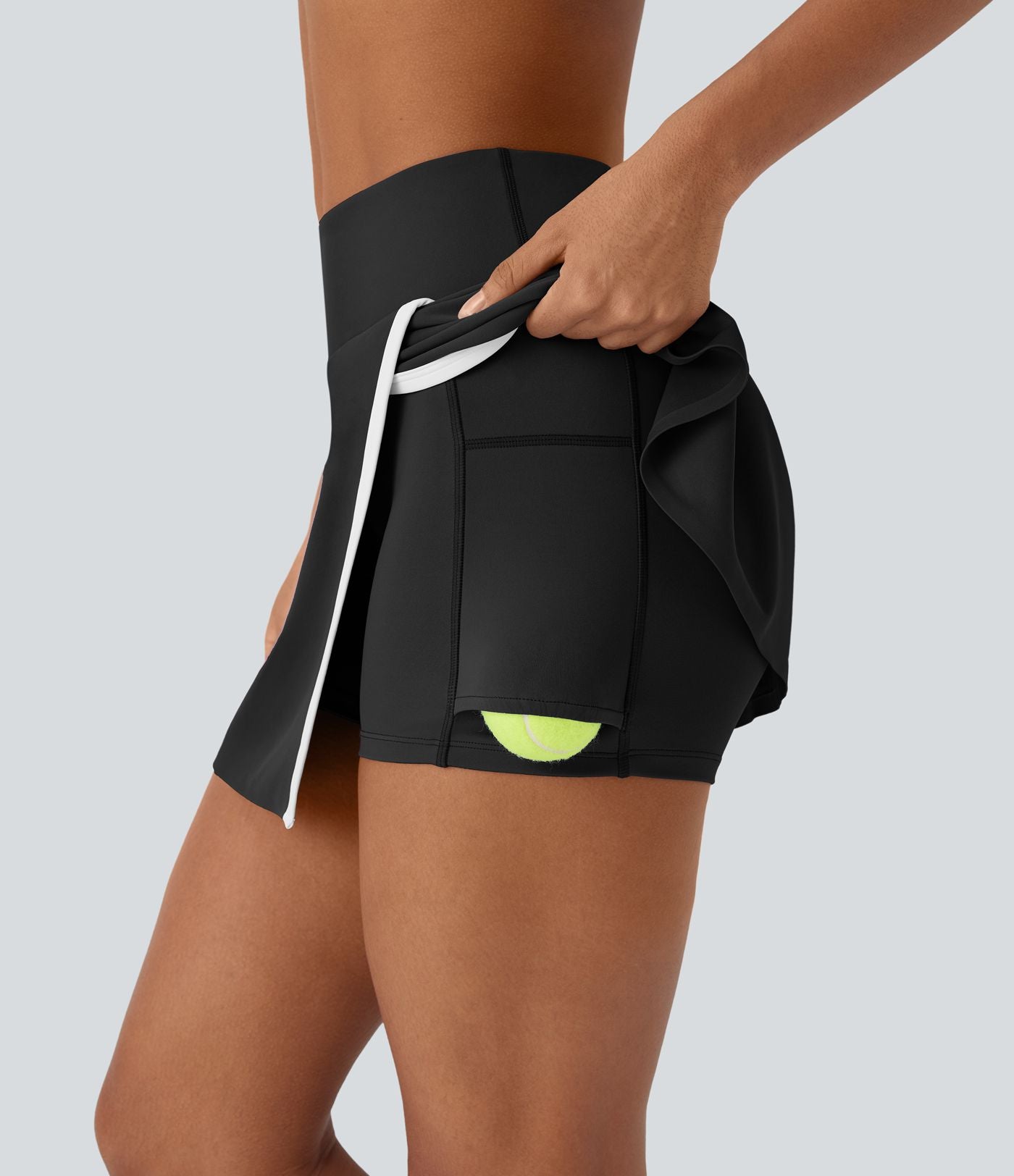 Jupe de tennis mini 2-en-1 à taille haute, fente, blocs de couleur et poche latérale