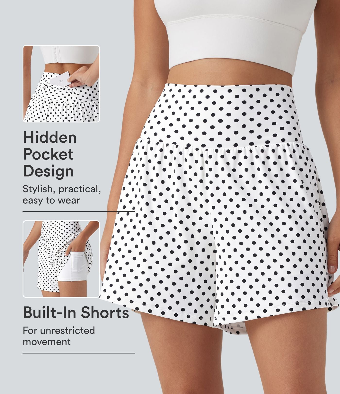 Short de yoga 2-en-1 taille haute 12,5 cm à pois avec poches
