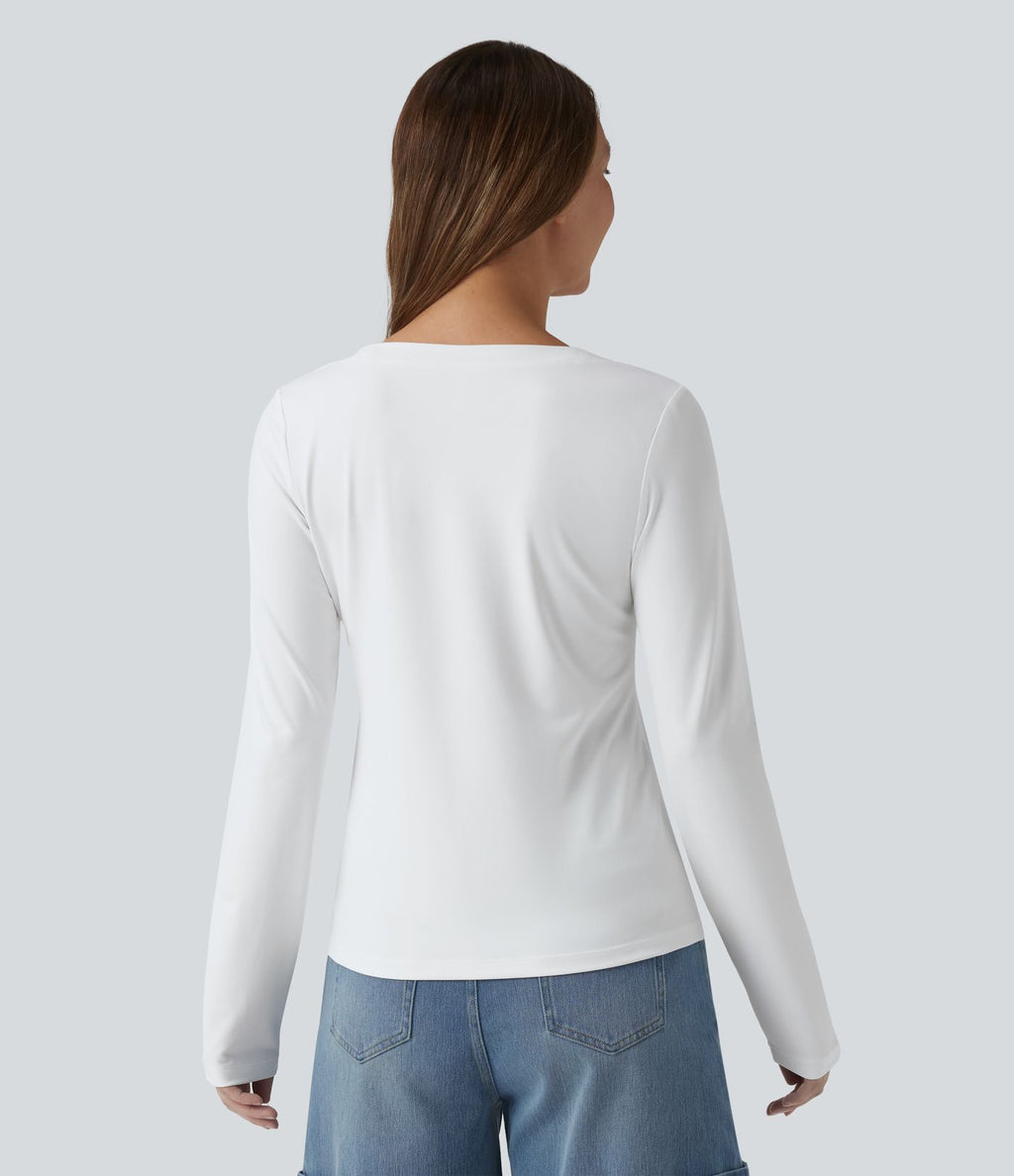 T-shirt casual 2-en-1 col V à manches longues