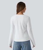 T-shirt casual 2-en-1 col V à manches longues