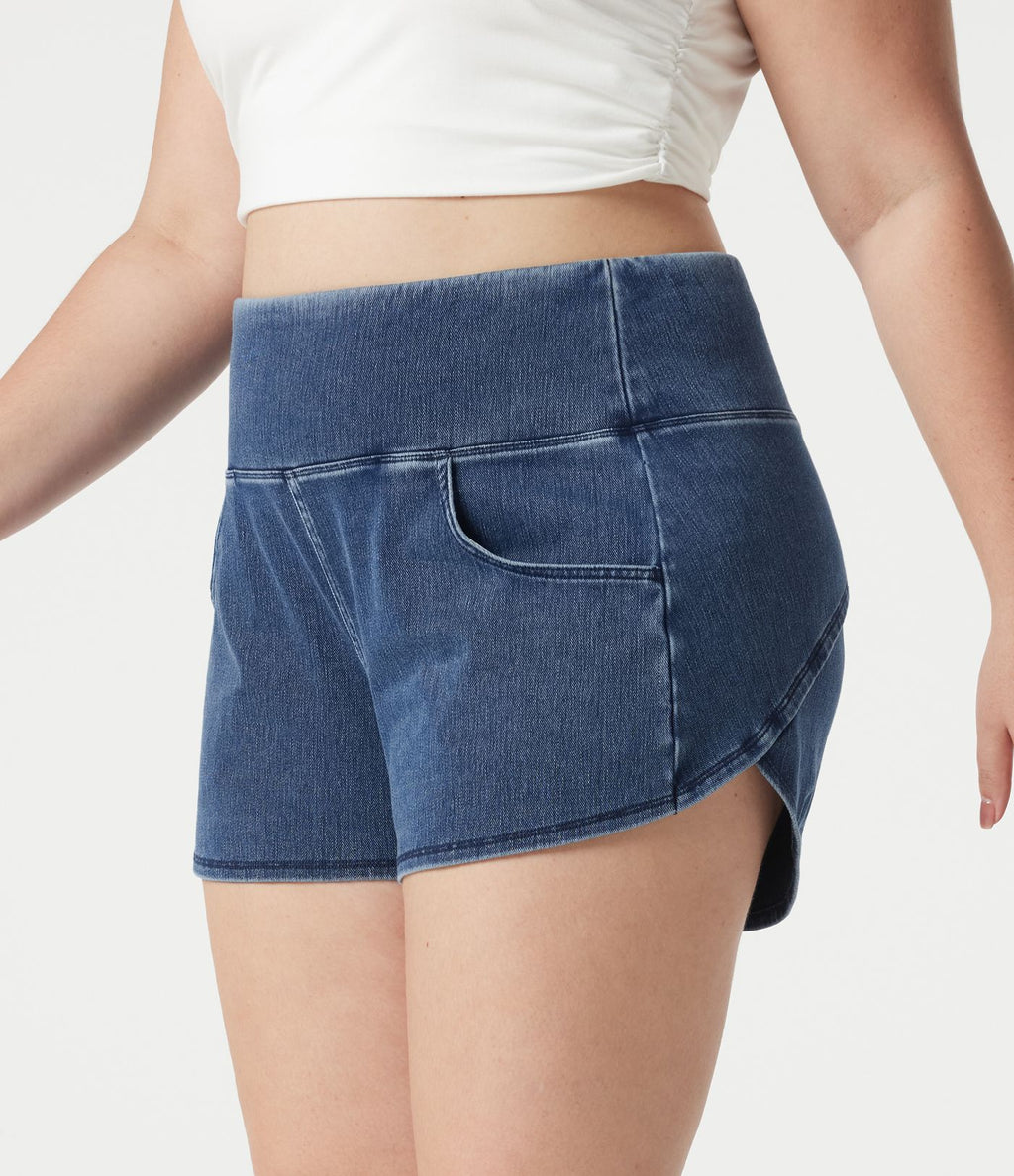 Short en jean Halara Flex™ skinny décontracté grande taille ventre plat, taille haute, ourlet arrondi, à poches