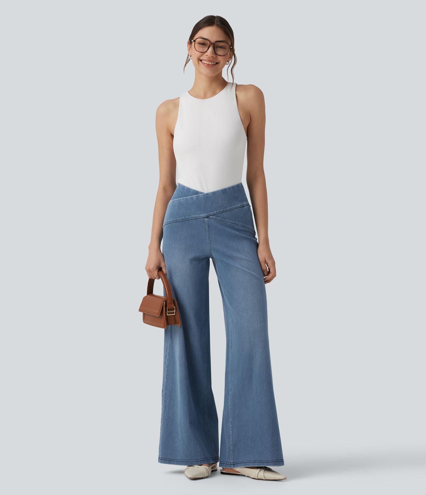 Halara Flex™ Jean large taille haute croisée ventre plat avec poches