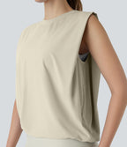 Débardeur de yoga col rond froncé, tissu rafraîchissant - Protection UPF50+