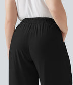 Pantalon large grande taille taille haute avec cordon de serrage et poches