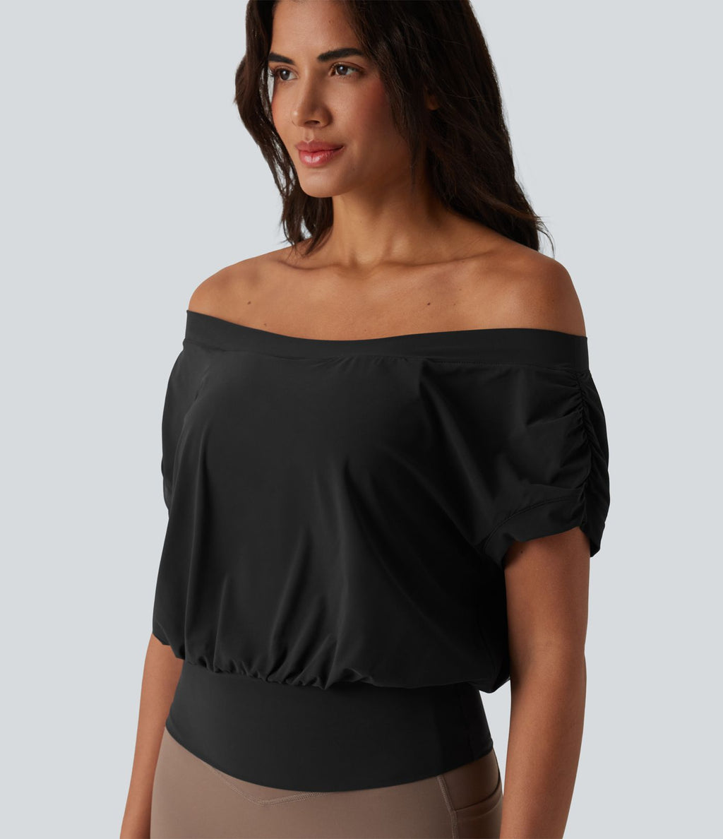 Haut de sport yoga épaules dénudées manches courtes oversize effet frais InstantCool séchage rapide