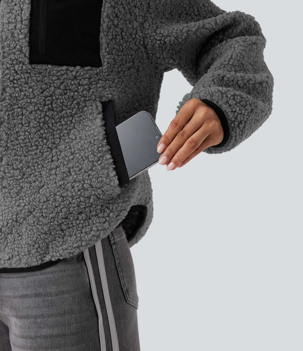 Veste sherpa col roulé manches longues avec poches