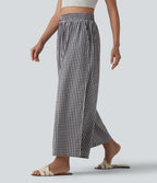 Pantalon casual baggy à carreaux taille haute avec poches