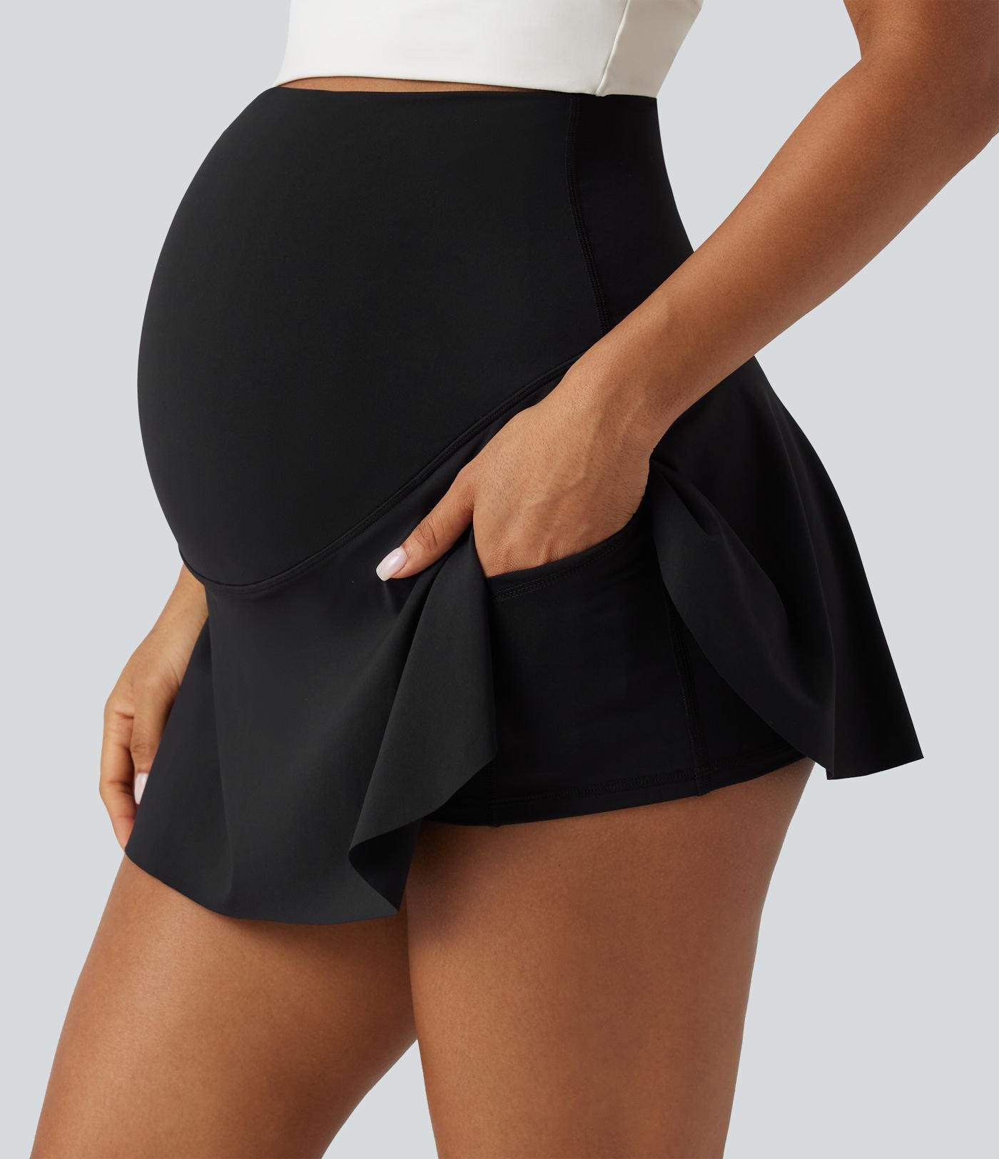 Jupe de tennis mini de grossesse 2-en-1 taille très haute en SoftlyZero™ Airy à effet frais InstantCool avec poches, protection solaire UPF50+
