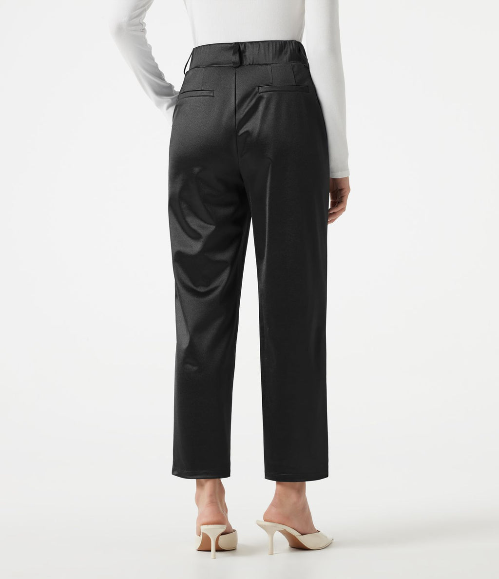 Pantalon habillé fuselé taille haute en satin avec poches