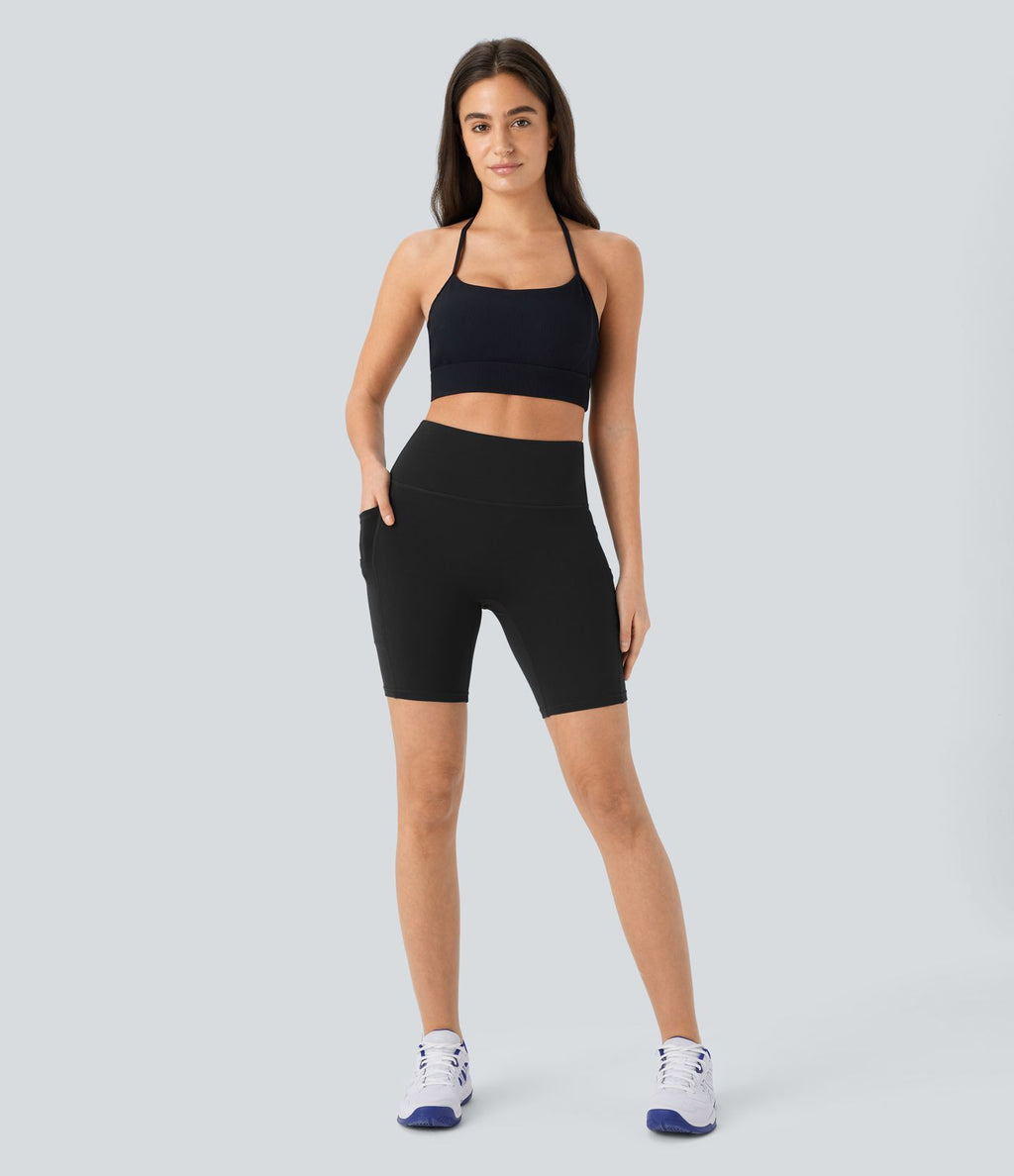 Short cycliste de yoga Softlyzero™ taille haute à double poches 17,5cm - Protection UV UPF50+