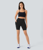 Short cycliste de yoga Softlyzero™ taille haute à double poches 17,5cm - Protection UV UPF50+