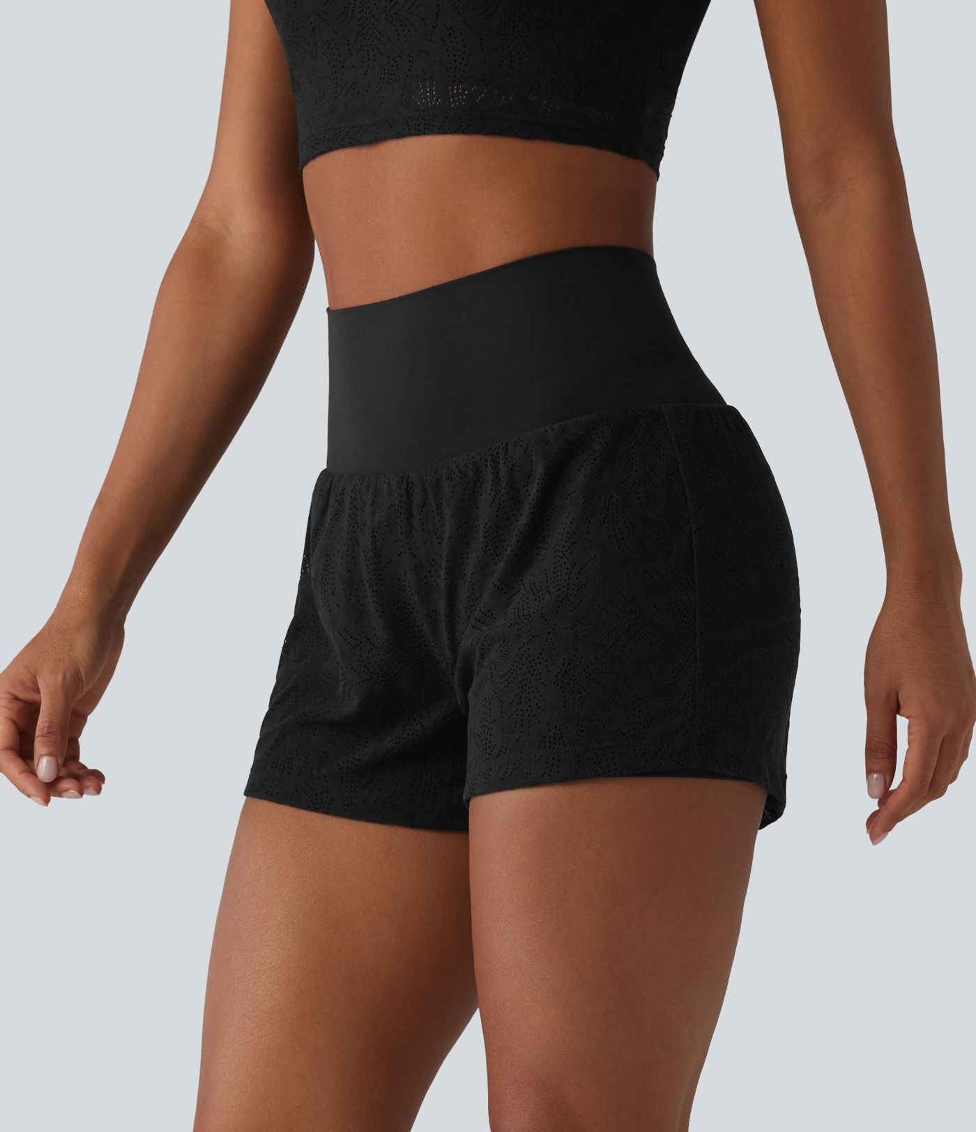 SoftlyZero™ Short de sport 2 en 1 taille haute en dentelle 7,5 cm avec poches