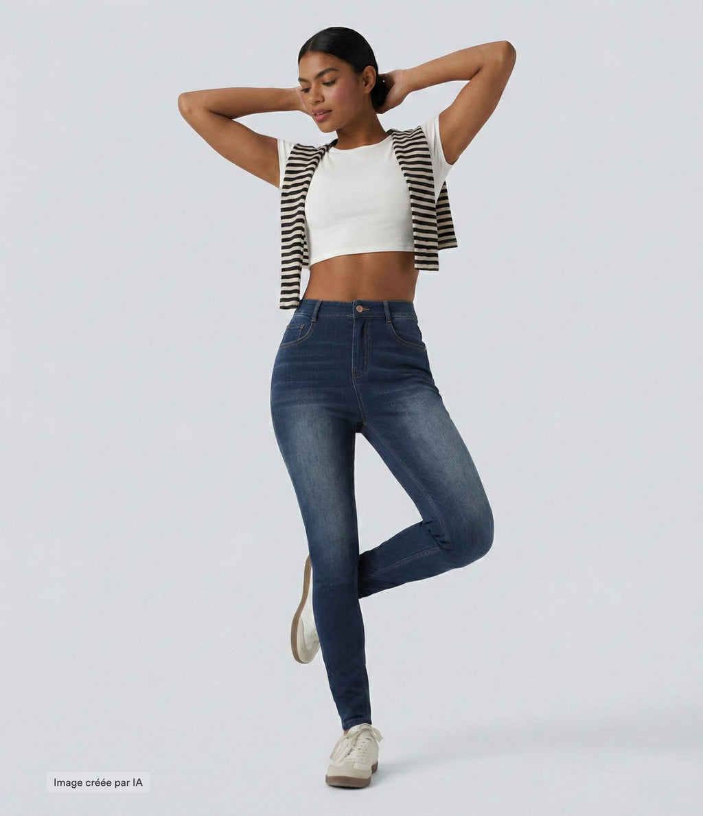 Jean ajusté décontracté Halara Flex™ taille haute avec poches