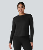 Top de sport running col rond mesh contrastant liens dans le dos manches longues