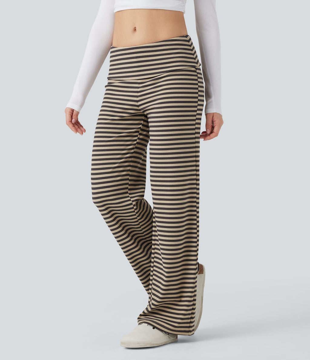 Pantalon évasé rayé taille basse à rabat