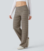 Pantalon évasé rayé taille basse à rabat