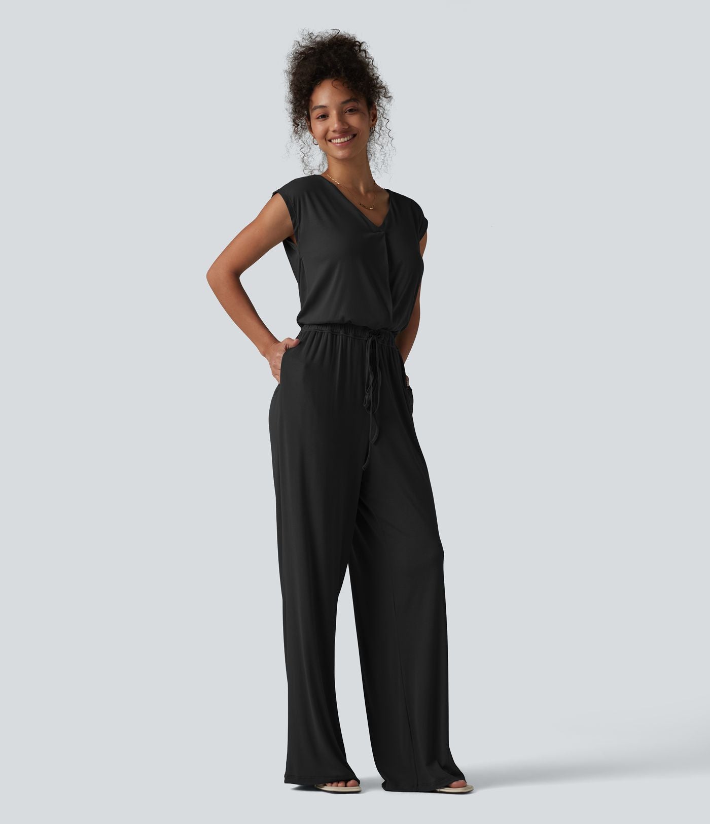 Combinaison casual sans manches col V cordon de serrage avec poches - Easy Peasy