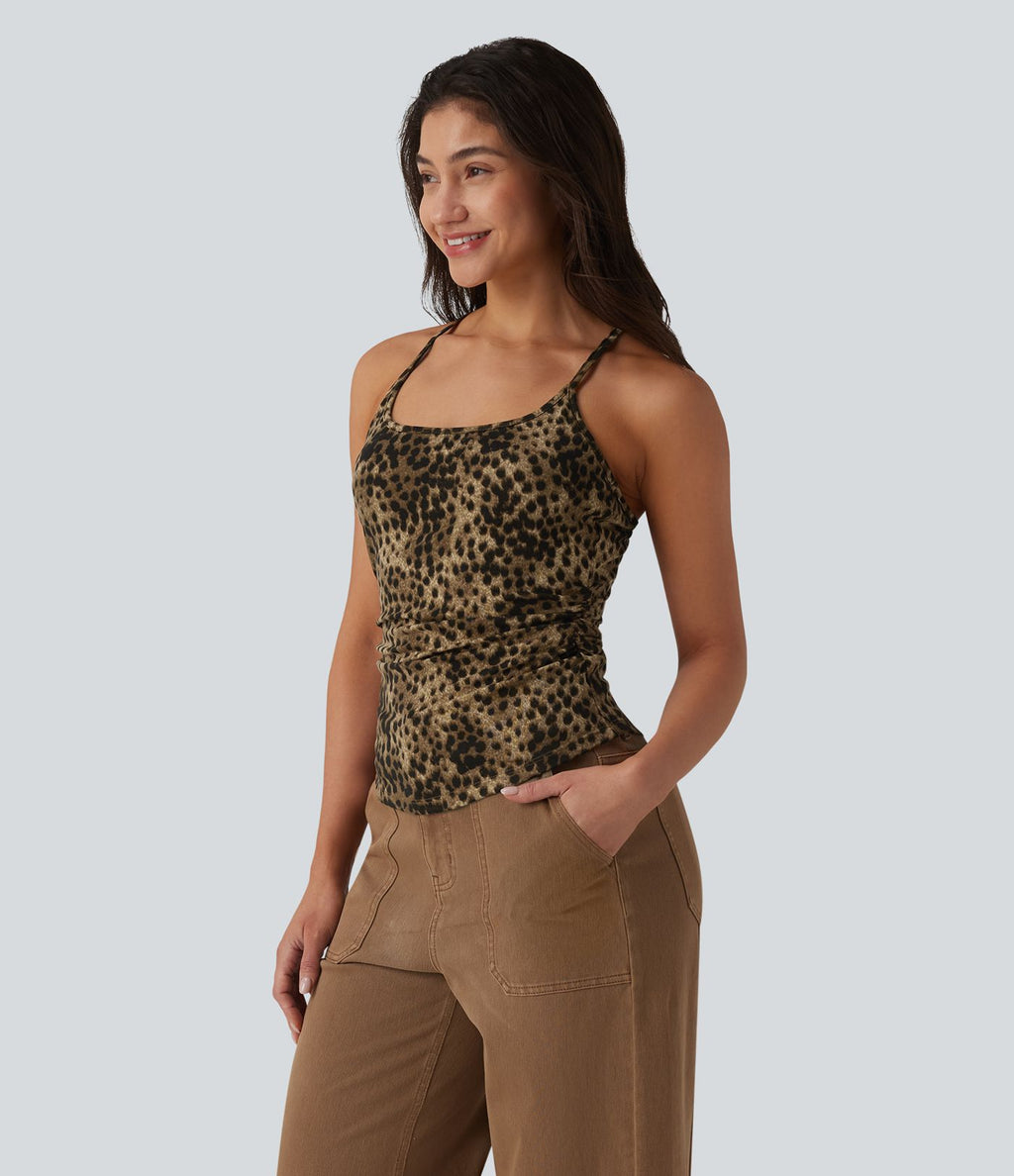 Débardeur casual dos nageur imprimé léopard avec soutien-gorge intégré