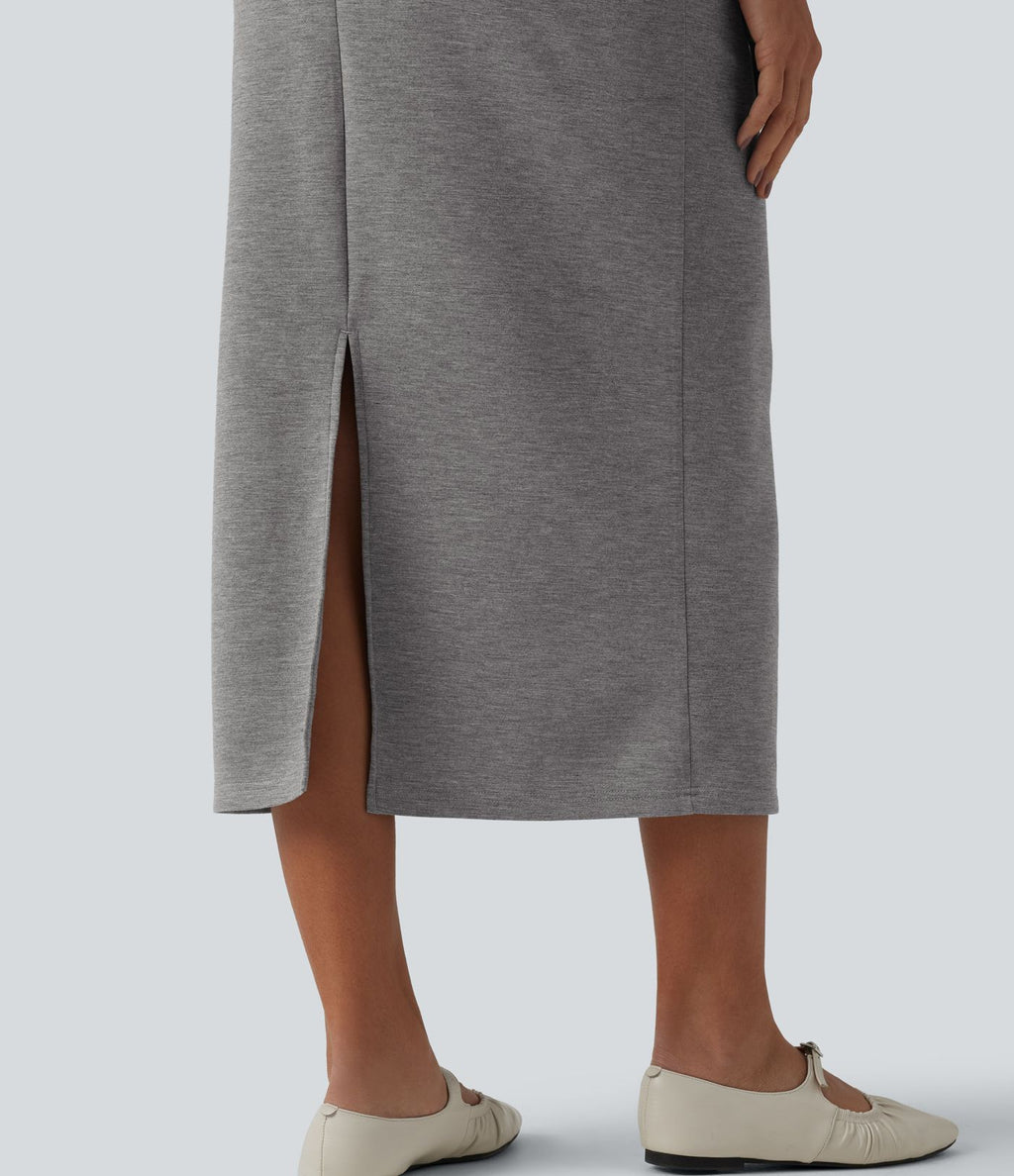 Jupe crayon casual mi-longue taille haute avec cordon de serrage et poches