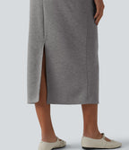 Jupe crayon casual mi-longue taille haute avec cordon de serrage et poches