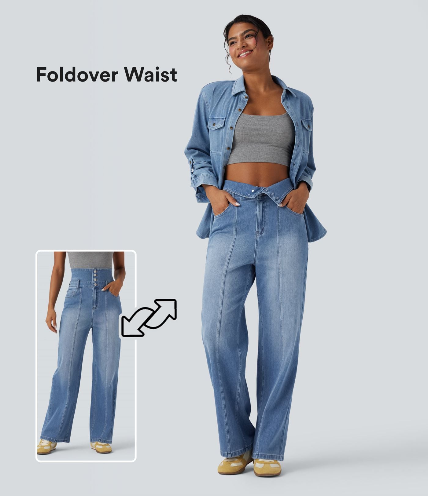 Jean décontracté Halara Flex™ jambe droite taille haute rabattable avec poches