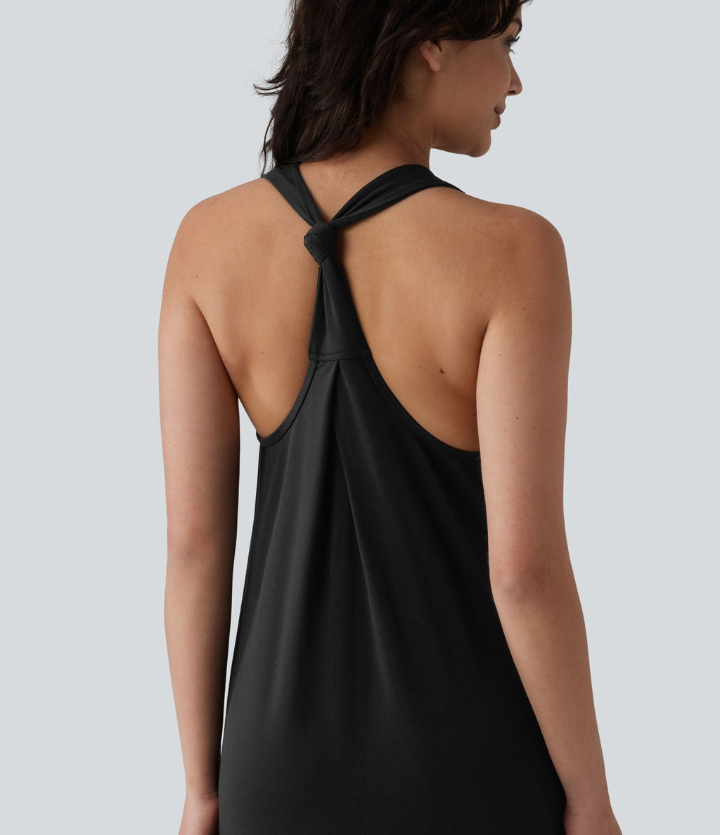 Robe longue fluide casual col U