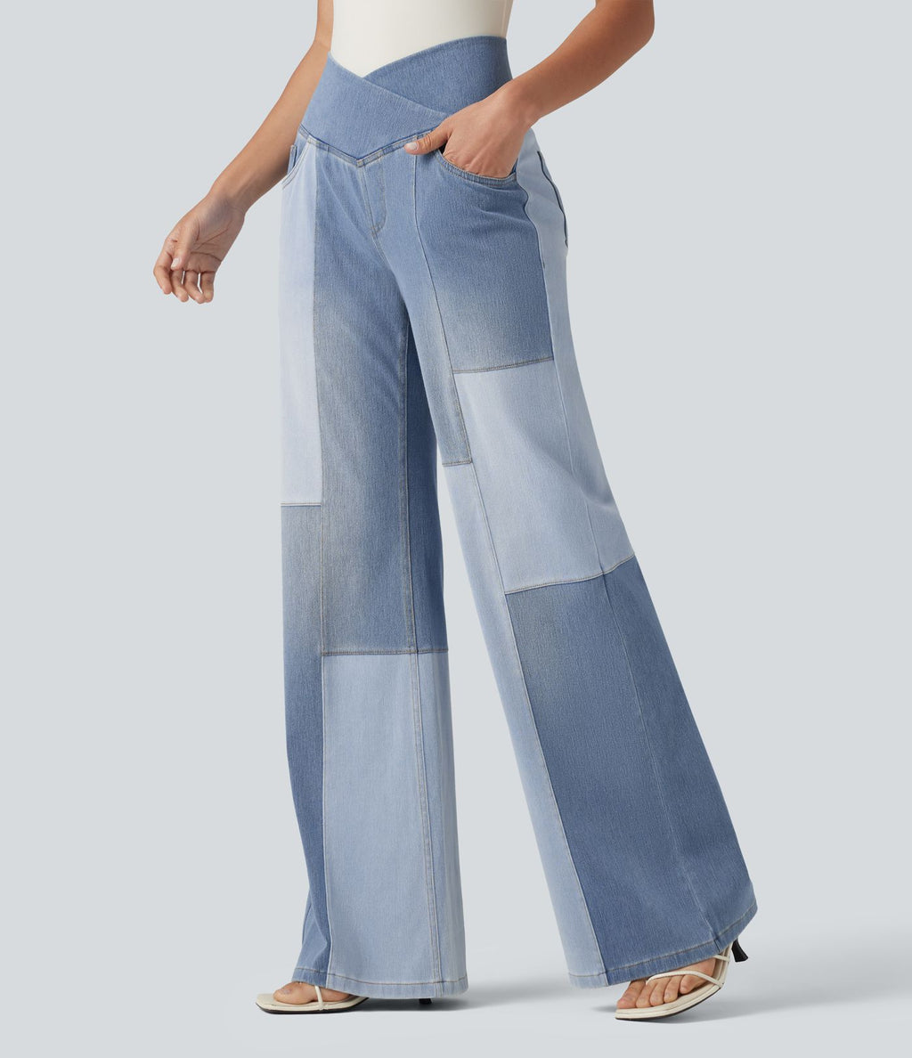 Jean bootcut Halara Flex™ décontracté ventre plat, taille haute, croisé, à empiècements, à poches