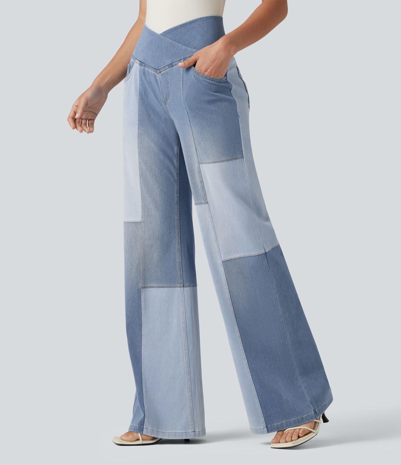 Jean bootcut Halara Flex™ décontracté ventre plat, taille haute, croisé, à empiècements, à poches