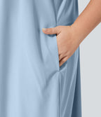 Breezeful™ Dos Nu Racerback Poche Latérale Haut Bas Fluide Midi Séchage Rapide Décontracté Robe Grande Taille