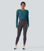Top de sport yoga SoftlyZero™ QuickDry 2-en-1 dos nu torsadé manches longues avec trous pouces