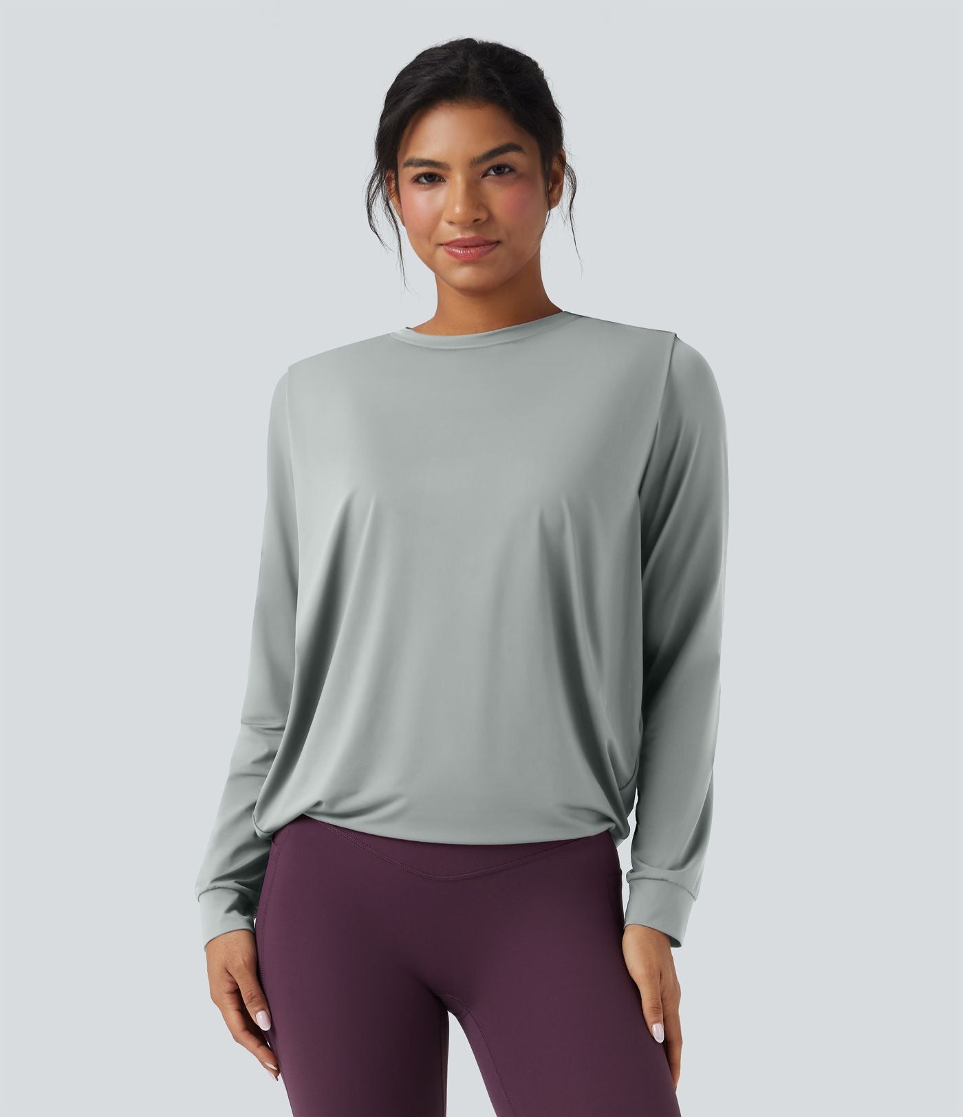 Haut de sport yoga col rond manches longues froncé - UPF50+