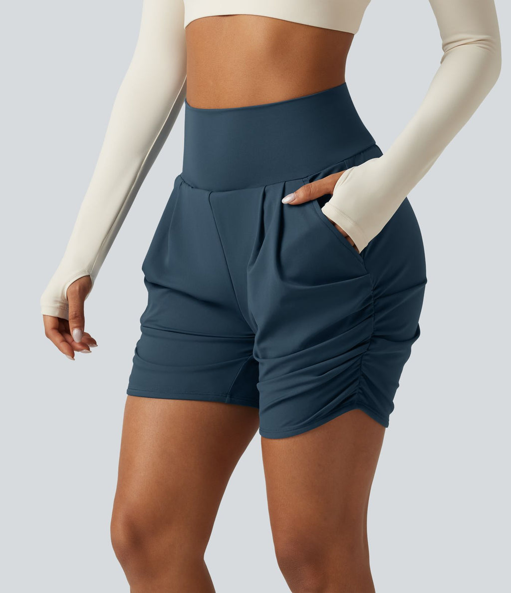 Short de yoga SoftlyZero™ 13 cm Airy effet frais InstantCool taille haute froncé avec poches