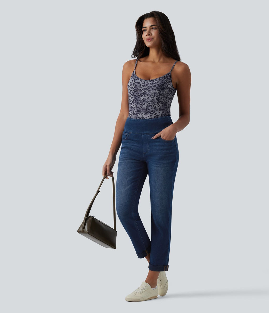 Halara Flex™ Jean 7/8 casual taille haute ventre plat à ourlet retroussé, avec poches