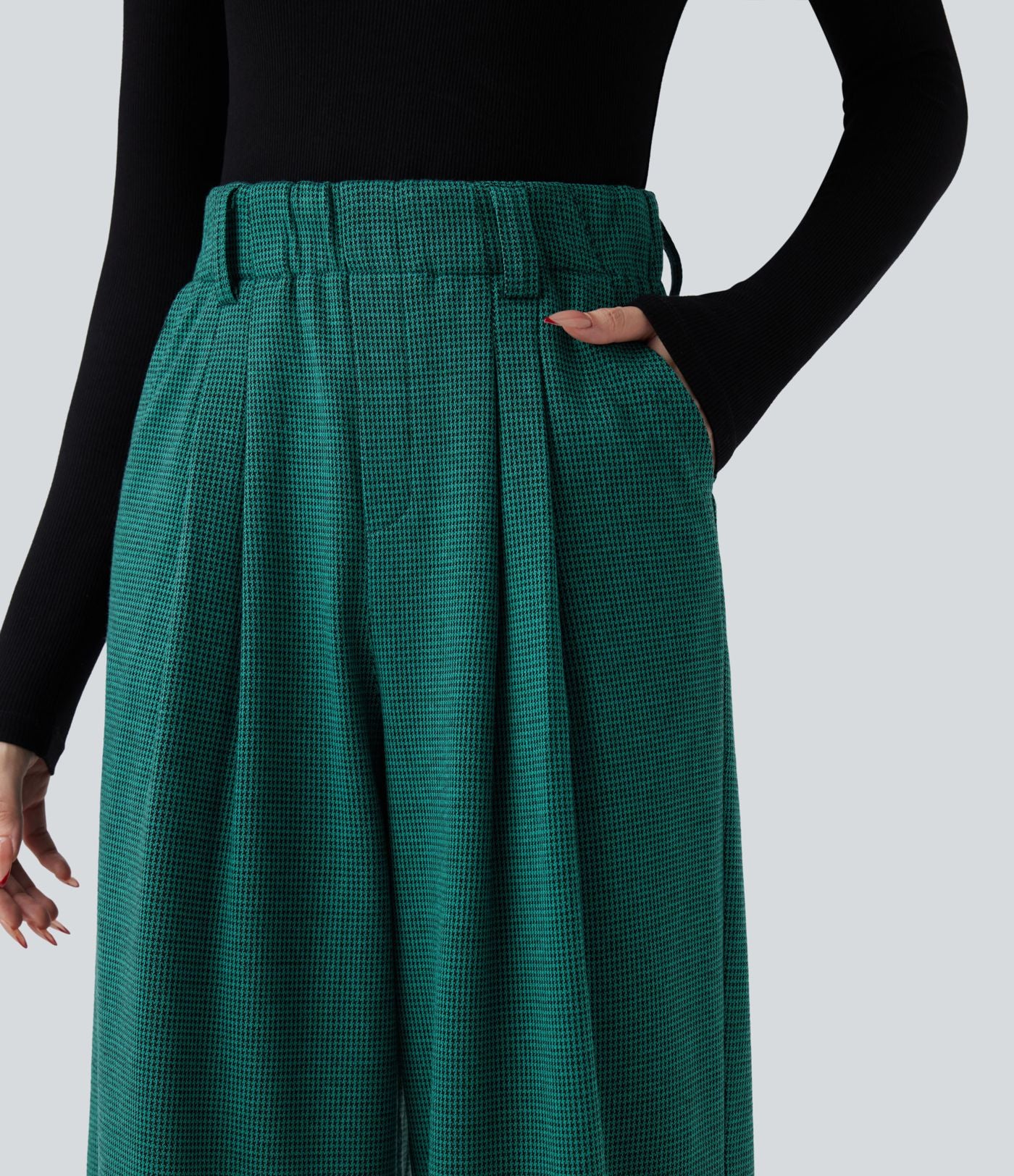 Halara Flex™ Pantalon tailleur baggy pied-de-poule taille haute avec poches